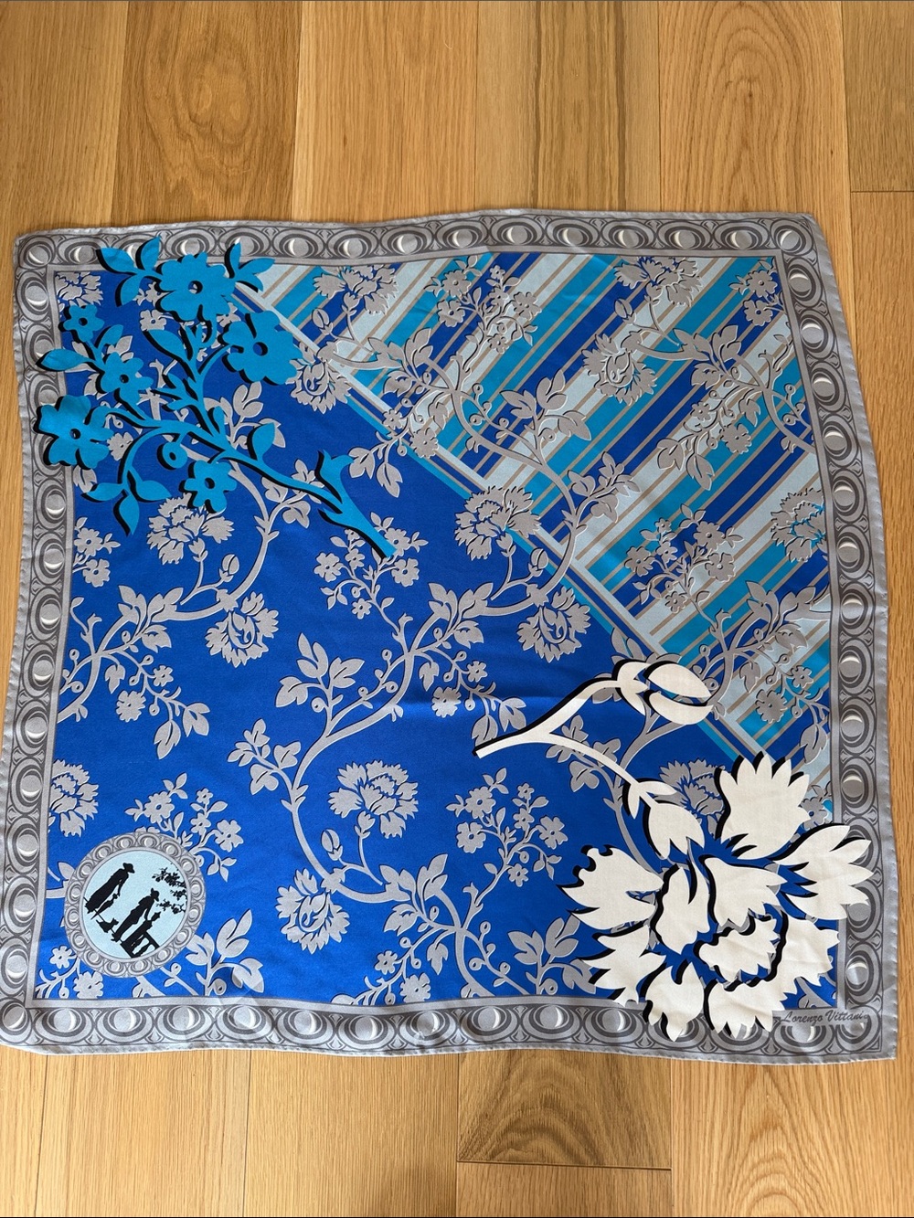 Made in Italy Lorenzo Vittani Blue Floral Silk Scarf